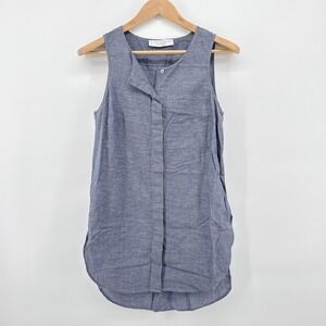 INTERMIX Derek Lam 10 Crosby Large Blue Sleeveless Top Shirt Cotton Linen Casual